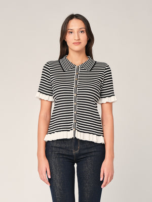 Maglia a righe con collo a camicia