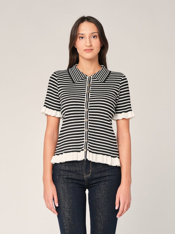 Maglia a righe con collo a camicia