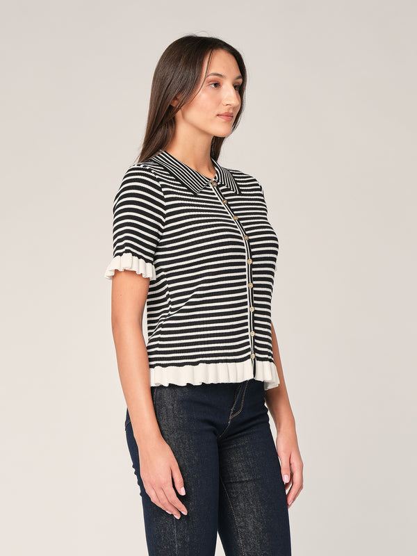 Maglia a righe con collo a camicia