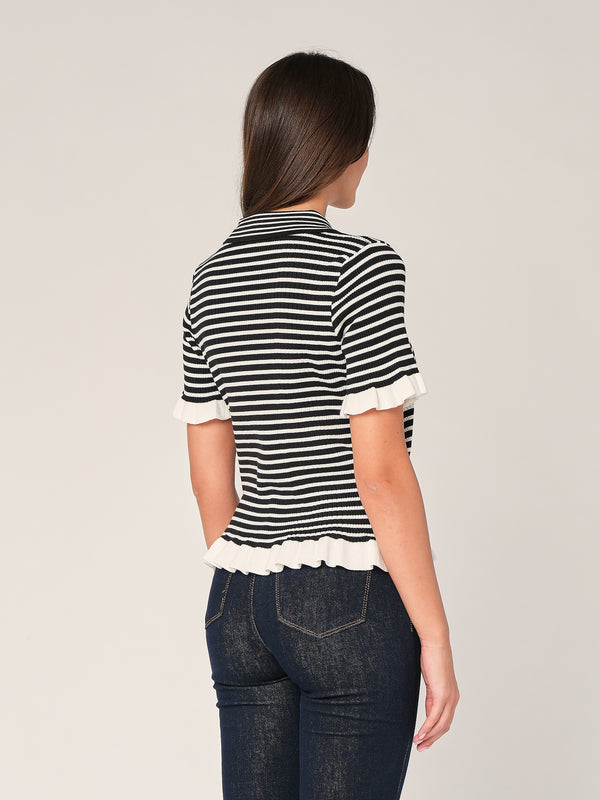Maglia a righe con collo a camicia