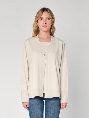 Maglia con profilo lurex e bottoni gioiello