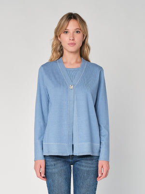 Maglia con profilo lurex e bottoni gioiello