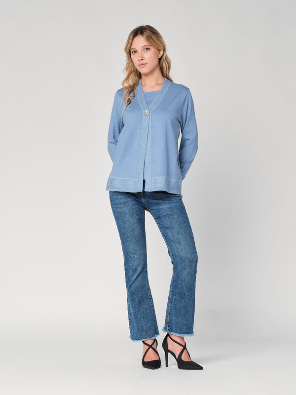 Maglia con profilo lurex e bottoni gioiello