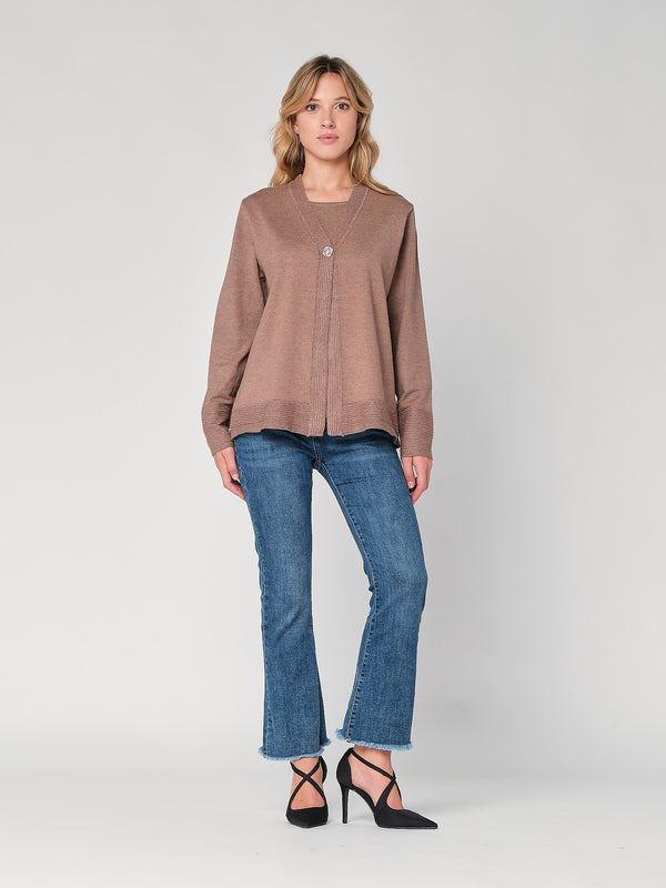 Maglia con profilo lurex e bottoni gioiello