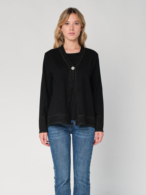 Cardigan con profilo lurex e bottoni gioiello