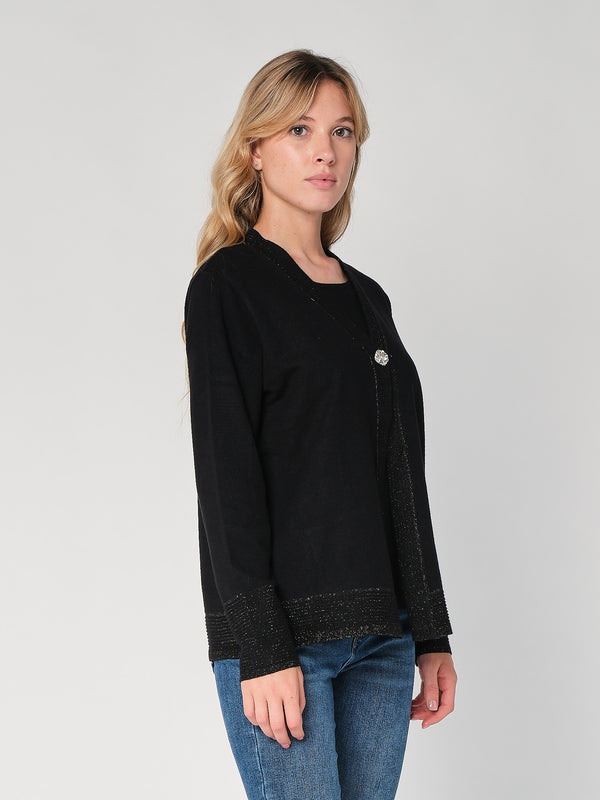 Maglia con profilo lurex e bottoni gioiello