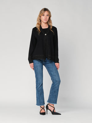 Maglia con profilo lurex e bottoni gioiello