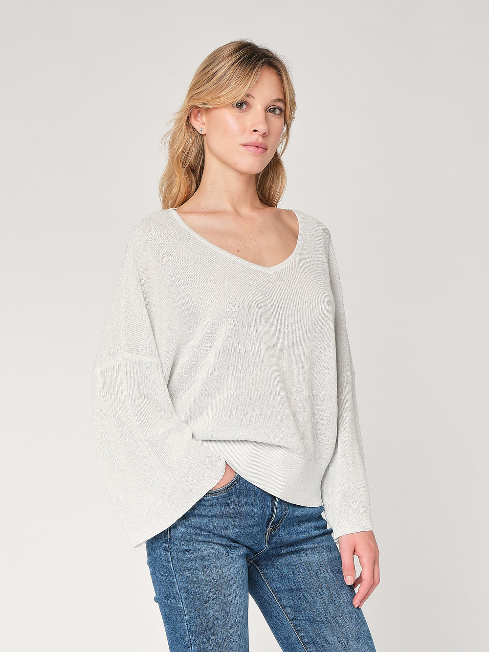 Maglia lurex collo V