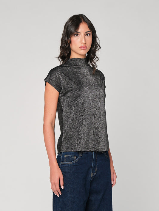 Maglia lurex collo alto