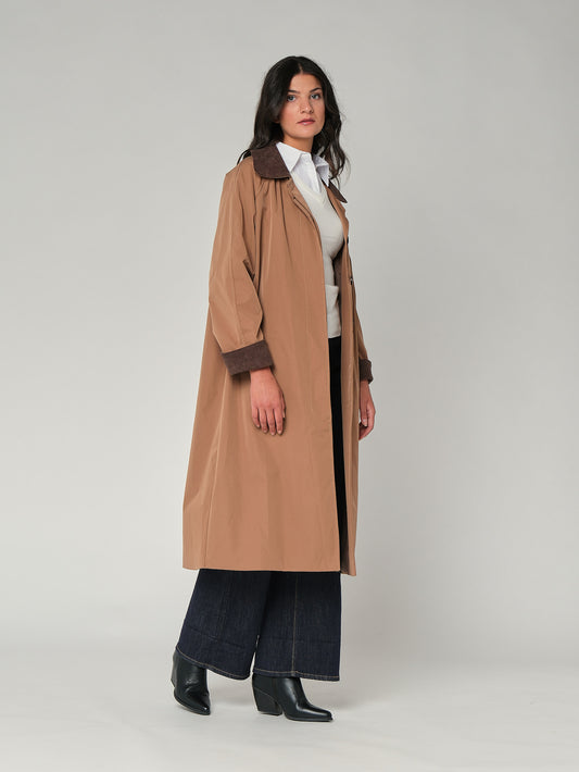 Giacca lunga con collo in velluto