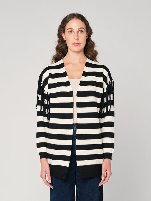 Cardigan a righe con frange