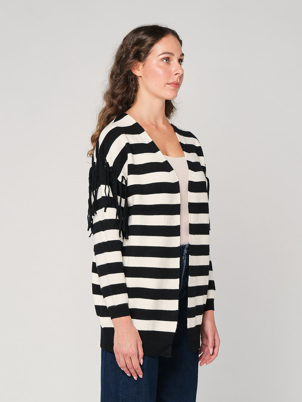 Cardigan a righe con frange