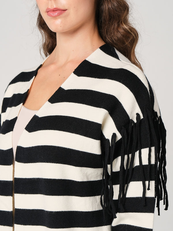 Cardigan a righe con frange