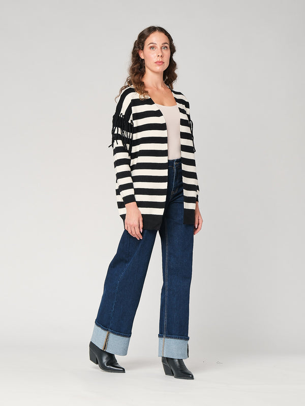 Cardigan a righe con frange