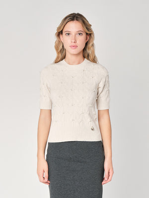 Maglia a trecce con perline