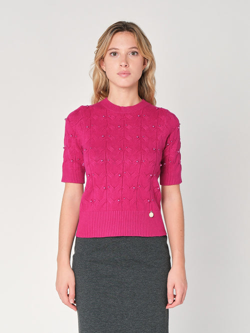 Zopfstrickpullover mit Perlen