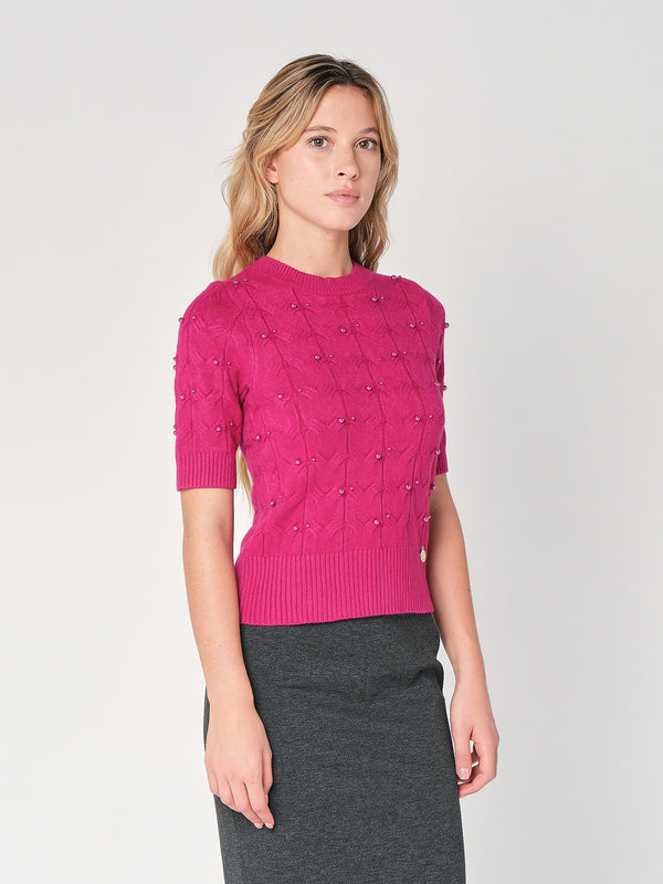 Maglia a trecce con perline