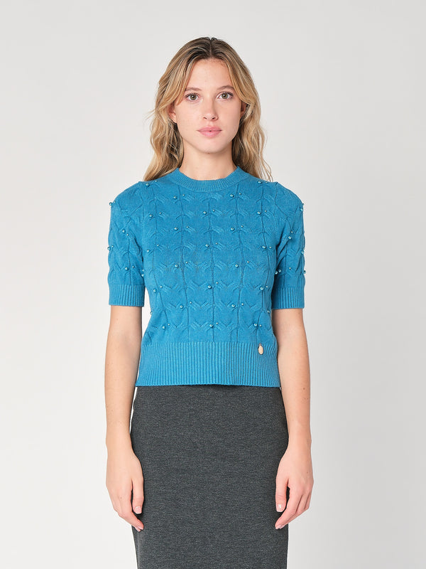 Maglia a trecce con perline