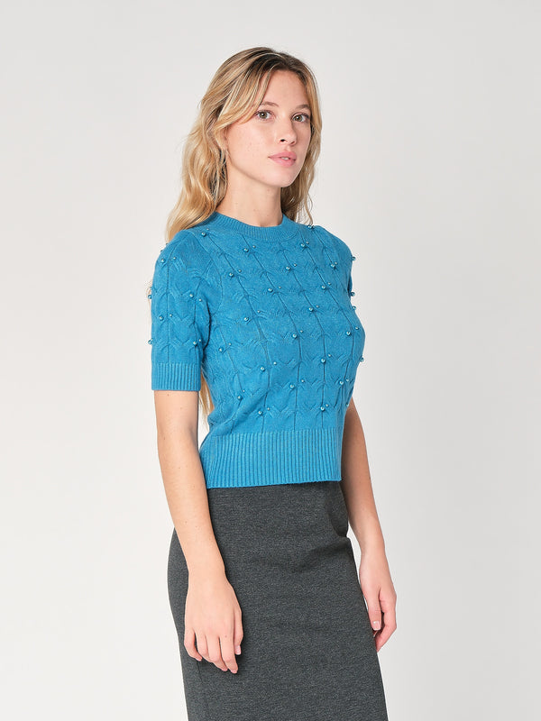 Maglia a trecce con perline