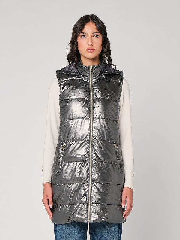 Gilet laminato con cappuccio