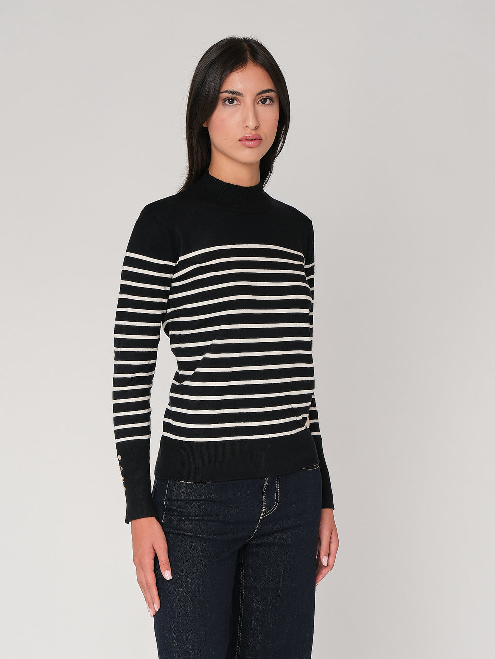 Maglia a righe con bottoni polso