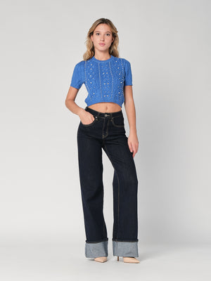 Maglia a trecce con perline