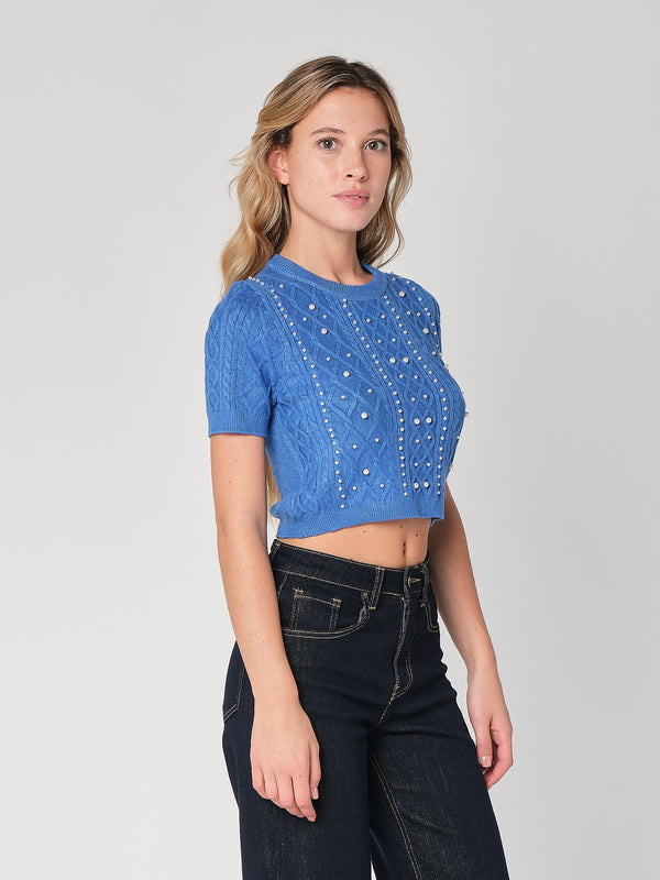 Maglia a trecce con perline
