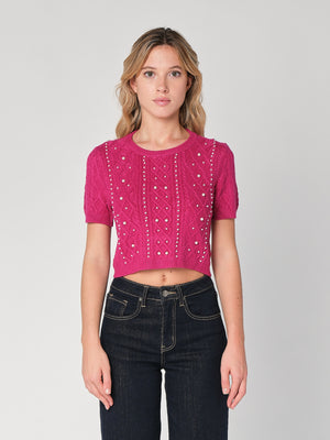 Maglia a trecce con perline