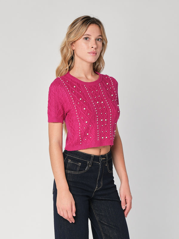 Maglia a trecce con perline