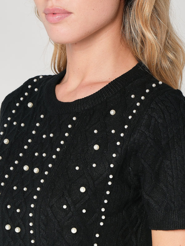 Maglia a trecce con perline