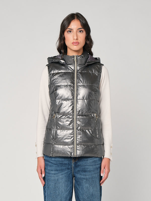Gilet laminato con cappuccio