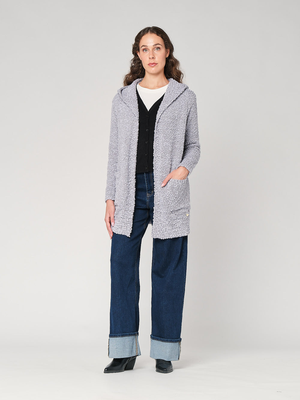 Cardigan buclé con cappuccio