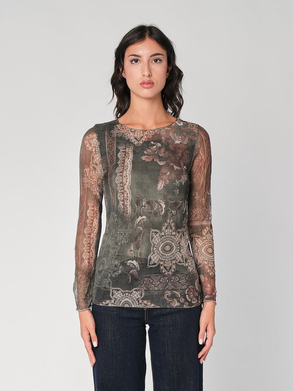 Maglia in fantasia con rete