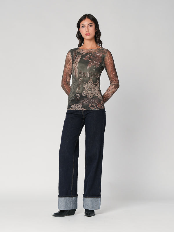 Maglia in fantasia con rete