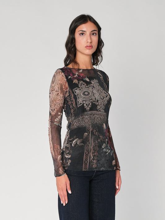 Maglia in fantasia con rete