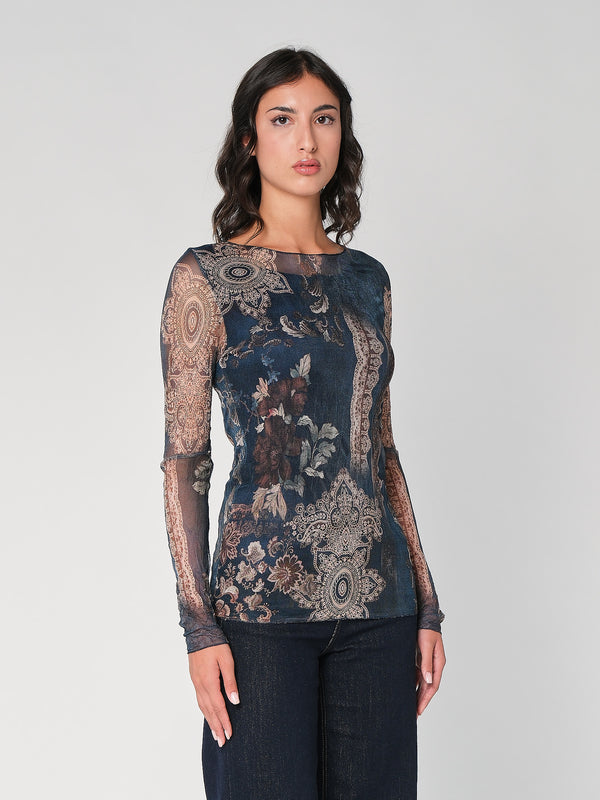 Maglia in fantasia con rete