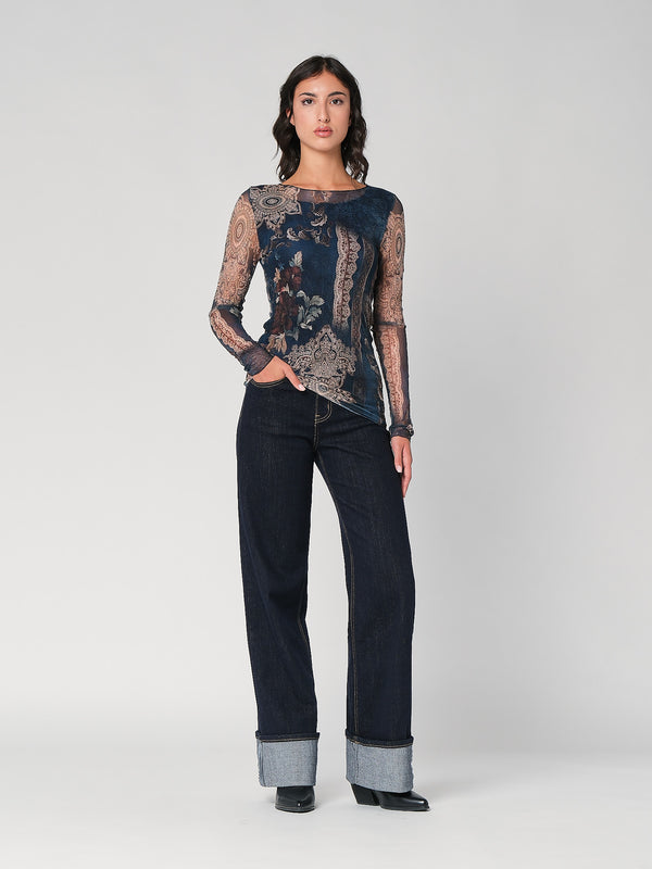 Maglia in fantasia con rete