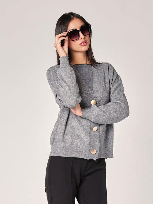 Maglia collo V con bottoni