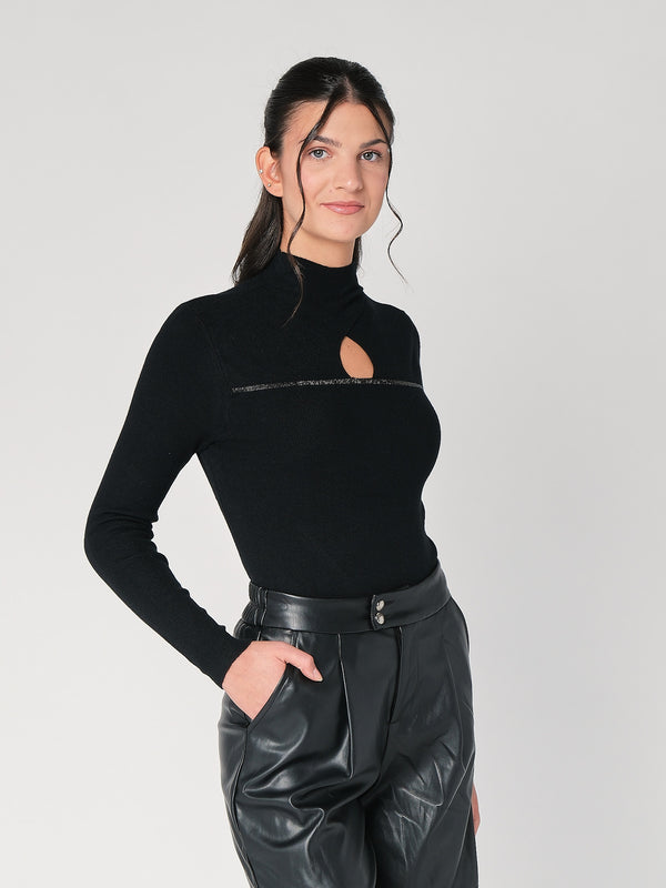 Rollkragenpullover mit Strassstreifen