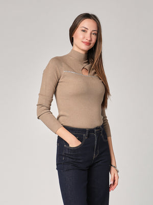 Rollkragenpullover mit Strassstreifen