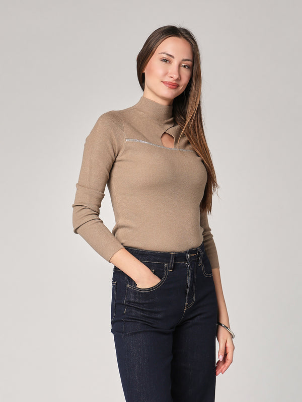 Rollkragenpullover mit Strassstreifen