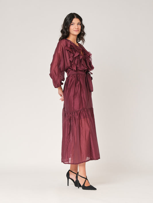 Abito collo V con balze