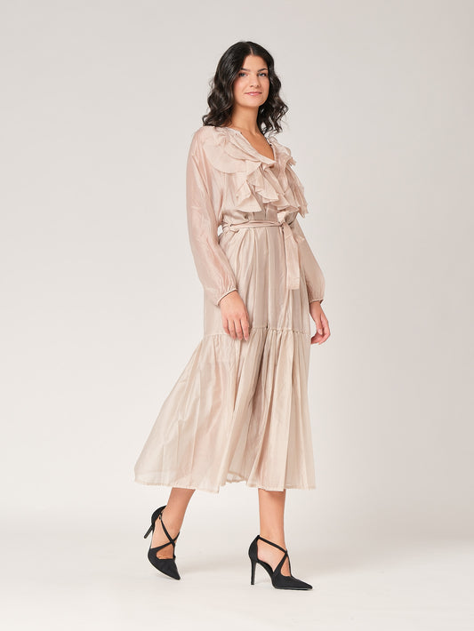 Abito collo V con balze