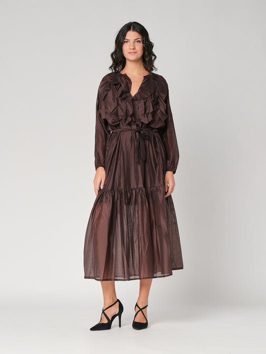 Abito collo V con balze