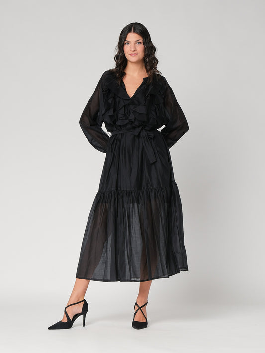 Kleid mit V-Ausschnitt und Rüschen