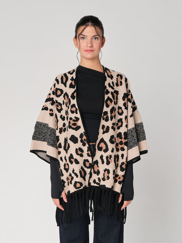 Cardigan maculato con frange