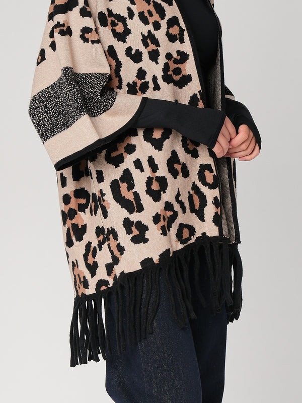 Cardigan maculato con frange