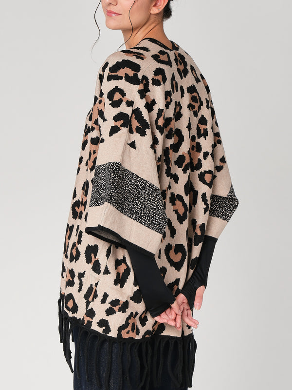 Cardigan maculato con frange