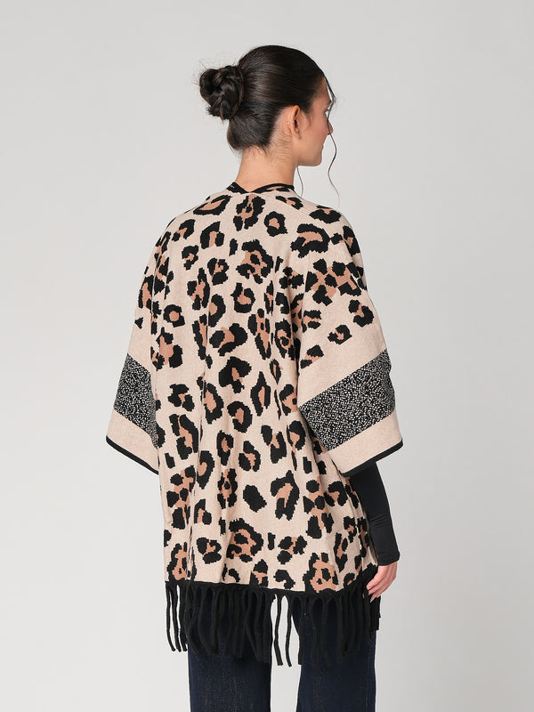 Cardigan maculato con frange