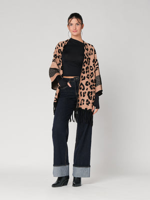 Cardigan maculato con frange
